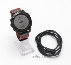 Garmin Fenix 6 Sapphire Multisport GPS Watch Carbon Gray / Heathered Red Nylon - $399.99