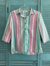 Alia Women&#39;s Button Up Shirt ~Sz 6P ~ Pink &amp; Blue ~ Short Sleeve - £17.75 GBP