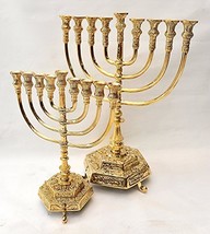 Menorah ( Hanukiah ) Gold Plated From Holy Land Jerusalem H/32 x W/24 CM - £219.26 GBP