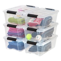 IRIS USA 12 Quart Stack &amp; Pull Box, Clear with Black Buckle, Set of 6 - £55.03 GBP