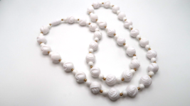 Vintage 1960s 28&quot; x 11mm Textured White and Gold Bead Necklace - $29.70