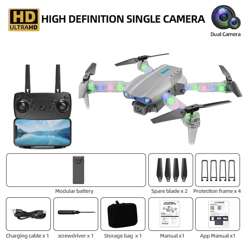 E99 Pro Dual Camera Drone, 4K Folding RC Quadcopter (Gray-Dual-Camera) - $46.13