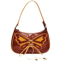 Brown Butterfly Embroidered Underarm Bag - £47.01 GBP