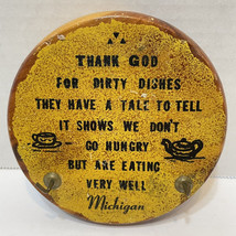 Vintage Wood Plaque Souvenir Michigan Thank God for Dirty Dishes Round Hooks - £9.63 GBP