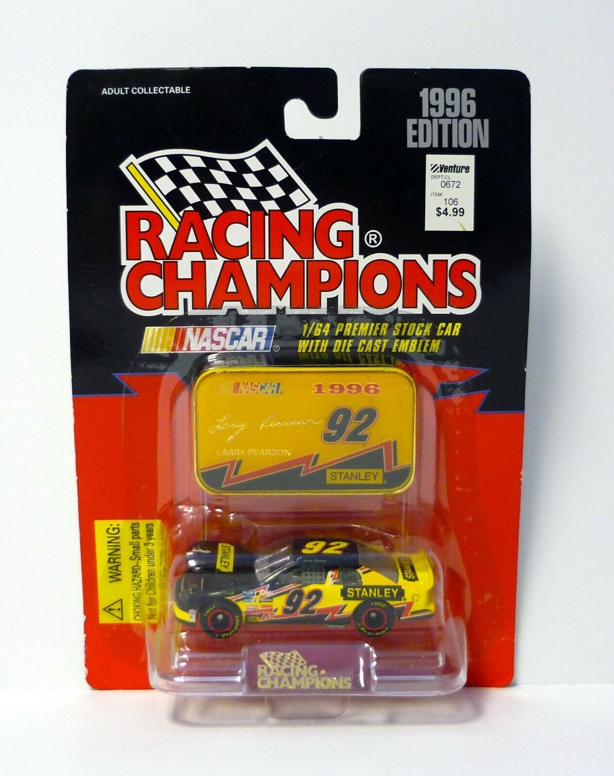 Racing Champions Larry Pearson #92 NASCAR Stanley Yellow Die-Cast Car 1996 - $7.42