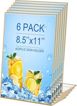 6Pack 8.5 x 11 Glod Acrylic Sign Holder Stands for Display,Clear Plastic - £12.47 GBP