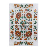 9&quot;x6&quot; White Marble Serving Tray Carnelian Malachite Inlay Floral Art Gif... - $198.04