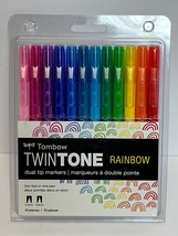 Tombow TWINTONE Dual-Tip Markers RAINBOW 61526 Set of 12 pc NEW! 0.3mm 0... - £14.62 GBP