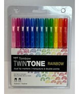 Tombow TWINTONE Dual-Tip Markers RAINBOW 61526 Set of 12 pc NEW! 0.3mm 0... - £14.54 GBP