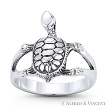 Tortoise Turtle Animal Charm .925 Sterling Silver Right-Hand Beachbum Boho Ring - £19.28 GBP