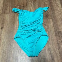 Badgley Mischka Womens Slimming One Piece Teal Swimsuit Size 4 Soft Mold... - £28.48 GBP