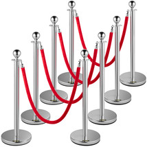 VEVOR Crowd Control Stanchion Stanchion Set 8 Pieces with Red Velvet Rope-Silver - £242.27 GBP