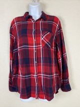 A New Day Women Size L Red/Blue Plaid Button Up Shirt Long Sleeve Soft - $6.75