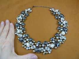 (vn-7) vintage white + smoky gray rhinestone 19&quot; necklace costume jewelr... - £79.66 GBP