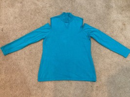 Susan Graver blue teal keyhole cold shoulder long sleeve top Size Medium CUTE - £15.53 GBP