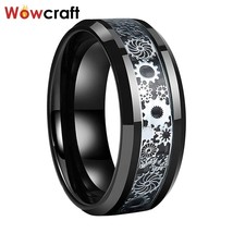 6/8mm Black Wedding Band Tungsten Carbide Rings for Men Women Carbon Fiber Gears - £20.62 GBP