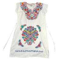 Solei Dress Womens Medium White Floral Boho Embroidered Kimono Mini Wais... - $28.88