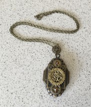 Steampunk Gears Large Rectangular Locket Pendant Necklace - $10.50