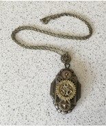 Steampunk Gears Large Rectangular Locket Pendant Necklace - $14.26 CAD