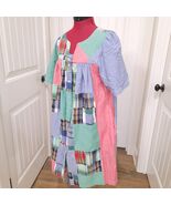 Go Softly Patio Dress sz Petite MEDIUM PM plaid patchwork denim blue red... - $33.00
