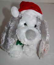 Fiesta Christmas Dog Santa Hat Gray Ears White Plush 8.5&quot; Soft Toy X05366 NEW - £8.57 GBP