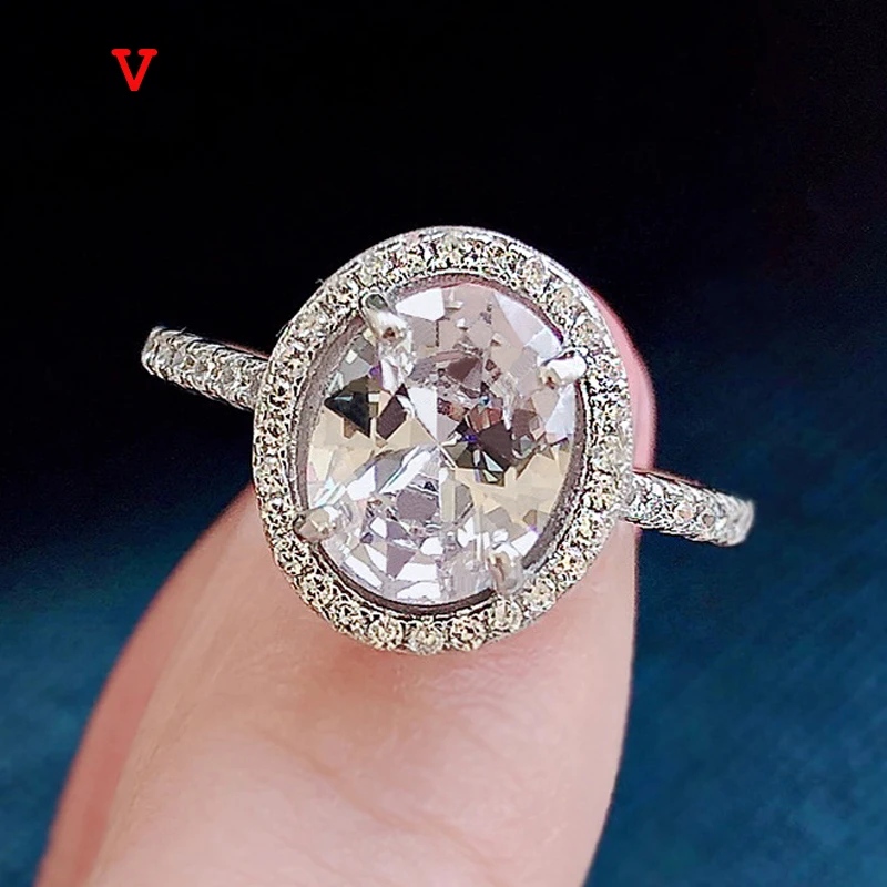 OEVAS 100% 925  Silver Sparkling Oval Zircon High Carbon  Engagement Rings For W - $57.99