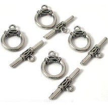 4 Bali Toggle Clasps Beading Antique Finish Silver Bracelets Jewelry Art Craft - £8.50 GBP