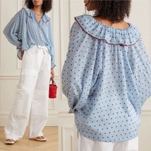 Doen Women’s Jemma Ruffles Cotton Azure Swiss Dot Embroidered Blouse Tunic Top S - £114.28 GBP