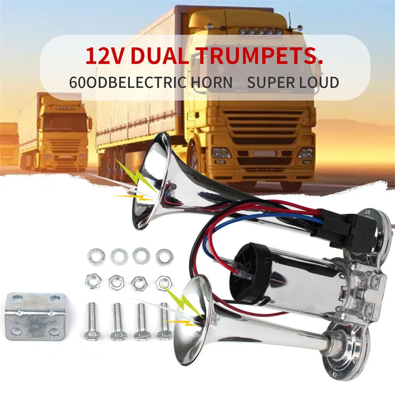 12V Dual Trumpets Super Loud Car Electric Horn with Upgraded Compressor ... - £38.52 GBP