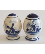 Delft Blue Holland Salt &amp; Pepper Shaker Set Egg Shape Windmill Floral 2.... - £9.24 GBP