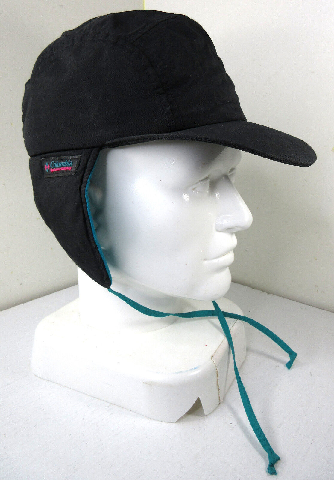 Primary image for Vintage Columbia Sportswear Trapper Hat Ear Flaps Black Purple Green Retro Color