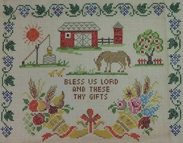 Blessing Sampler Linen Embroidery Finished Farmhouse Country Horse Cotta... - $26.95