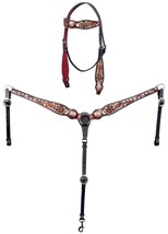 Horse Horse Western Floral Tooled Hair-On Bridle &amp; Breast Collar Tack Set - $89.09