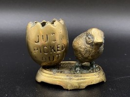 Brass Toothpick Holder With Chick Just Picked Out Vintage Super Cute - $17.81