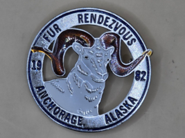 ANCHORAGE ALASKA-&quot;Fur Rendezvous 1982&quot;Pin-Rondy Metal Silver-Dall Sheep ... - $16.65