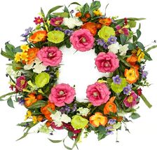 Vibrant 22-Inch Floral Wreath - Perfect for Festive Home Decor &amp; Gift Gi... - $68.26