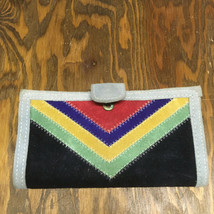 Vintage muliticolor suede and vinyl wallet checkbook holder movie photo ... - $374.35 MXN