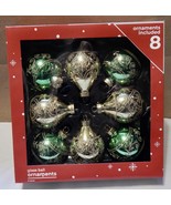 Christmas Tree Ornaments Glass Ball 2 1/2” Round 8ea Green &amp; Gold Glitte... - $13.43 CAD