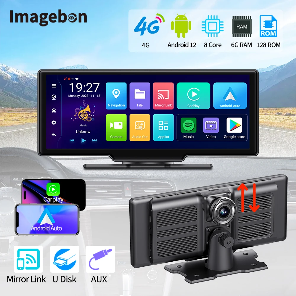 Imagebon 10.26&quot; 4G Android 12 Car DVR Wireless Carplay &amp; Android Auto Dash Cam - £154.17 GBP+