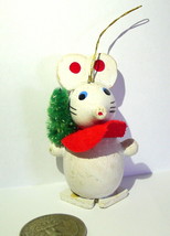 Christmas Mouse Ornament 2 1/2&quot;  vintage wooden hanging tree decoration - £8.69 GBP