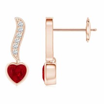 Natural Ruby Heart Drop Earrings with Diamond in 14K Gold (Grade-AAA , 4MM) - £756.59 GBP