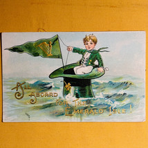 HBG Postcard St. Patrick&#39;s Day Boy Harp Sail Top Hat All Aborad For The ... - $19.75