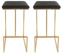 LeisureMod Quincy Modern Quilted Leather Bar Stool  Gold Metal Sled Bas... - €100,93 EUR