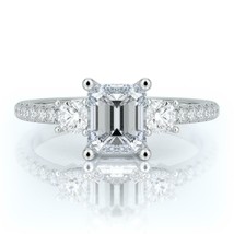 Emerald Cut 2.80Ct Three Diamond Engagement Ring Solid 14k White Gold Size 6.5 - £196.80 GBP