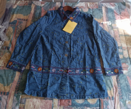Denim &amp; Co. Denim Jacket Womens Floral Embroidered Blue New with Tag Size Small - £18.08 GBP