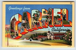 Greetings From Carmel California Large Big Letter Linen Postcard Curt Teich - £6.47 GBP