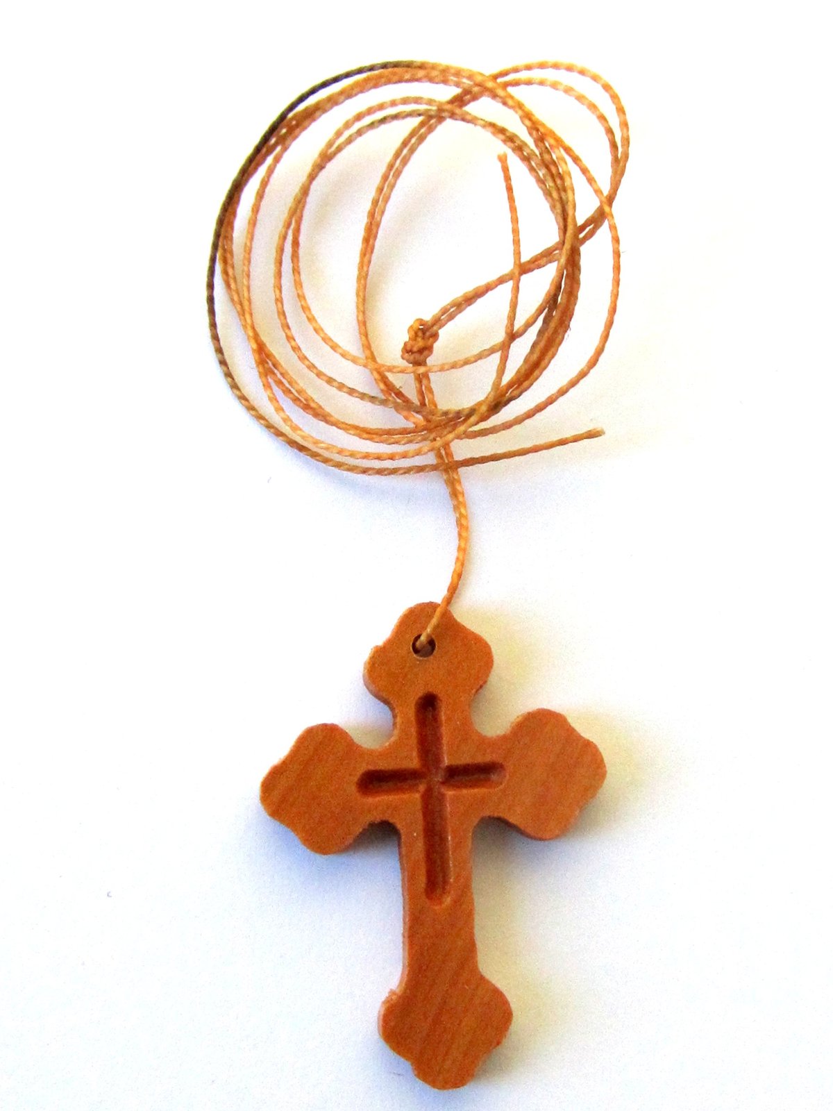 Christian Orthodox Greek Religious Pendant Necklace with Wood Cross / 45