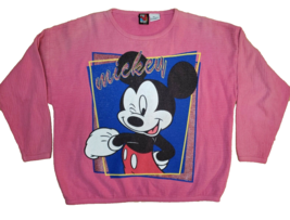 Vtg Disney Sweatshirt Adult M Waffle Knit Mickey Unlimited Pink 80s Oversize - £13.69 GBP