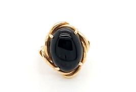 14k Yellow Gold Ring With Oval Black Onyx Stone - £359.64 GBP