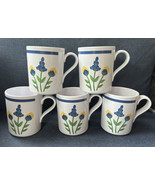 SET 5 DANSK BISTRO 4” MELAMINE COFFEE CUPS MUGS BLUE BAND FLORAL FLOWERS... - £31.47 GBP